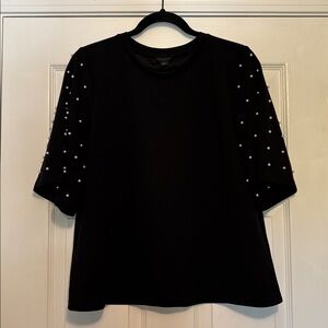 Ann Taylor Black Petite Top with pearl sleeves